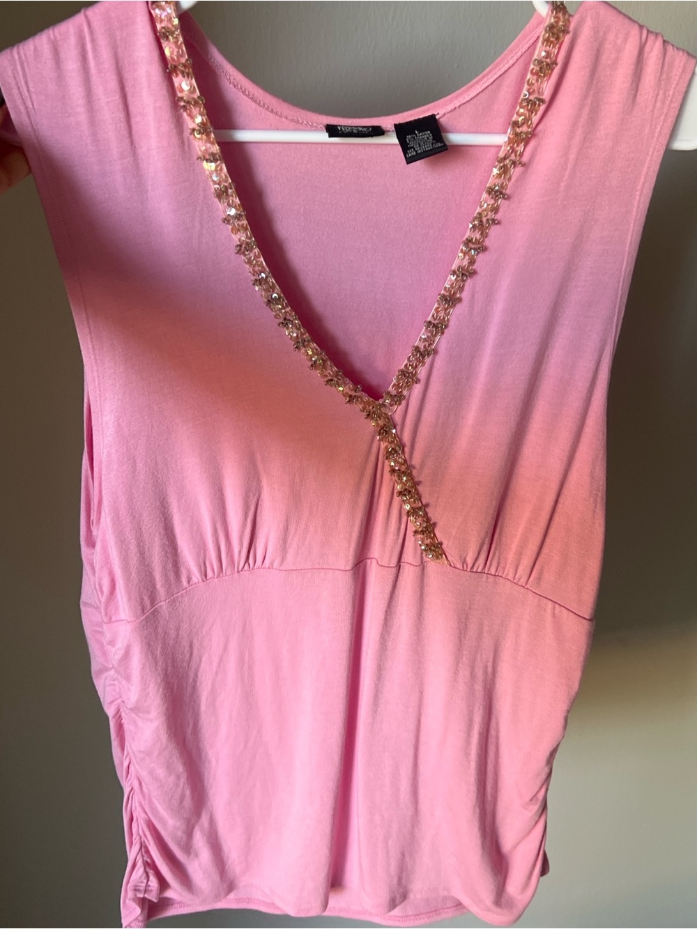 Mossimo Stretch Pink Beaded Y2K Vintage Asymmetrical Neckline Sleeveless Top L